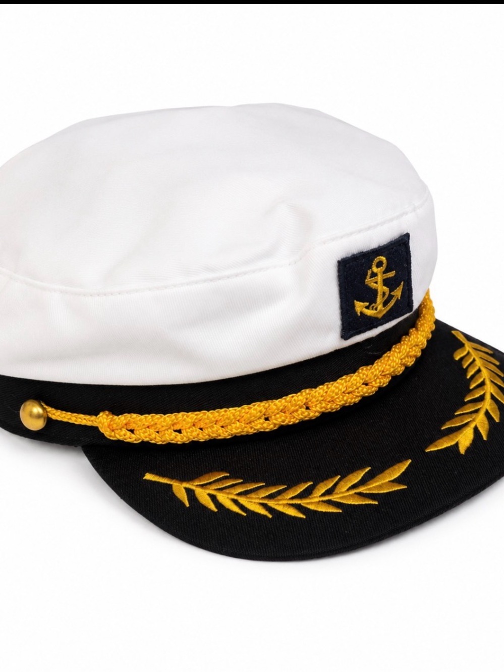Navy/sailor hat White and Black Captain's Gold Embroidery Hal Nautical